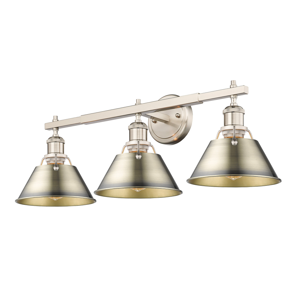 Yep by Golden Lighting Orwell 3-light Vanity in Pewter and Aged Brass shade